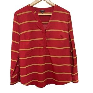 Talbots Long Sleeve Red Gold Stripe Shirt 3/4 Button Down Women's Size Medium P